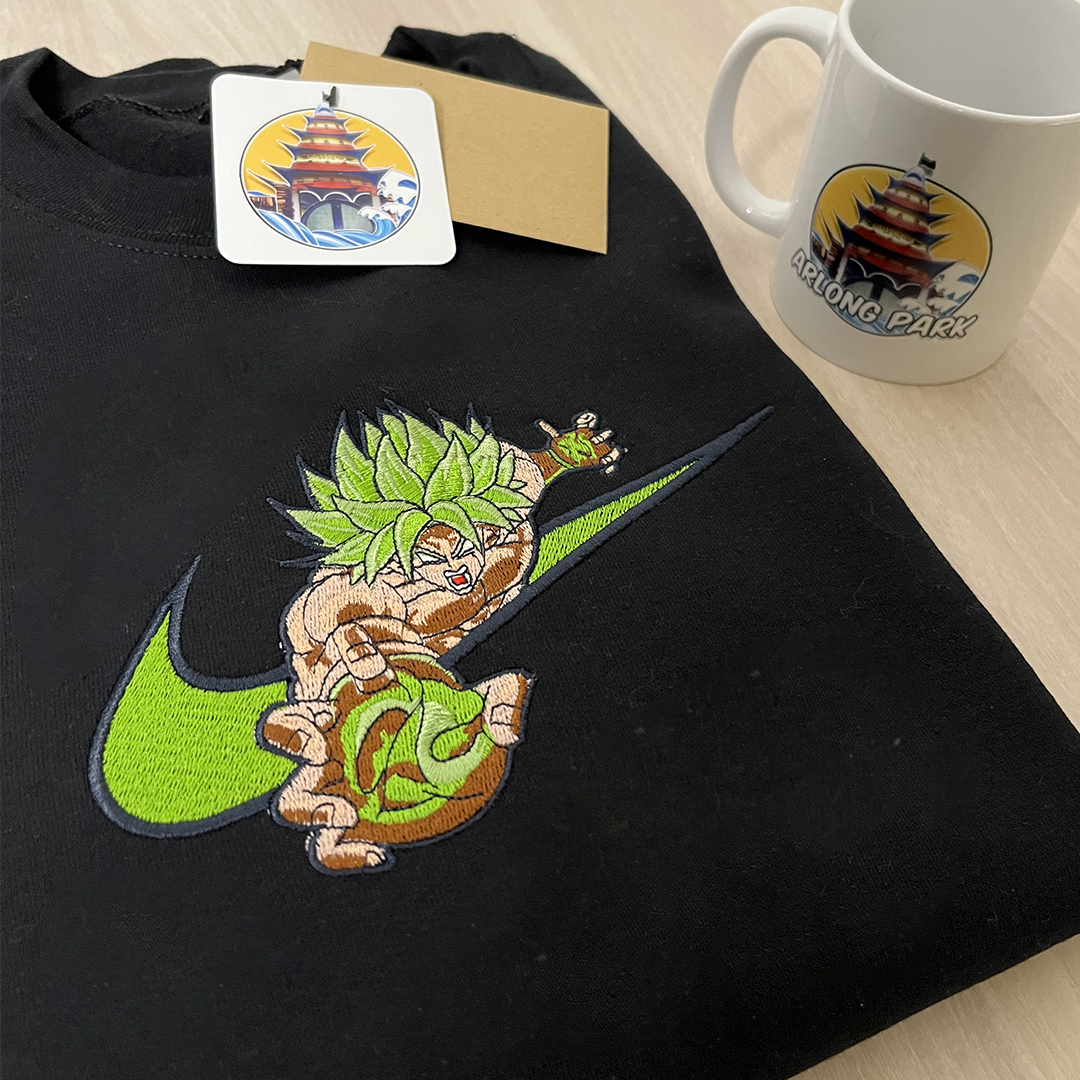 Hoodie Dragon Ball Z Broly Super saiyan DBZ Sweat a capuche Broly Nike Sweat brodé Dragon Ball Z Broly Swoosh Embroidery Noir