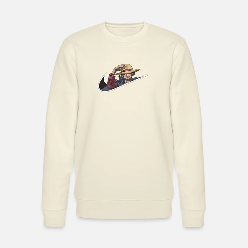 Sweatshirt crewneck One Piece Luffy Onigashima Hoodie Nike One Piece Monkey D Luffy Onigashima brodé Sweat à capuche Luffy Chapeau de paille One Piece Swoosh Embroidery Beige