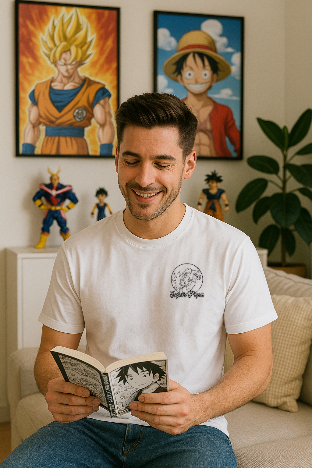 T-shirt brodé “Super Papa” – Goku & Gohan | Cadeau fête des pères