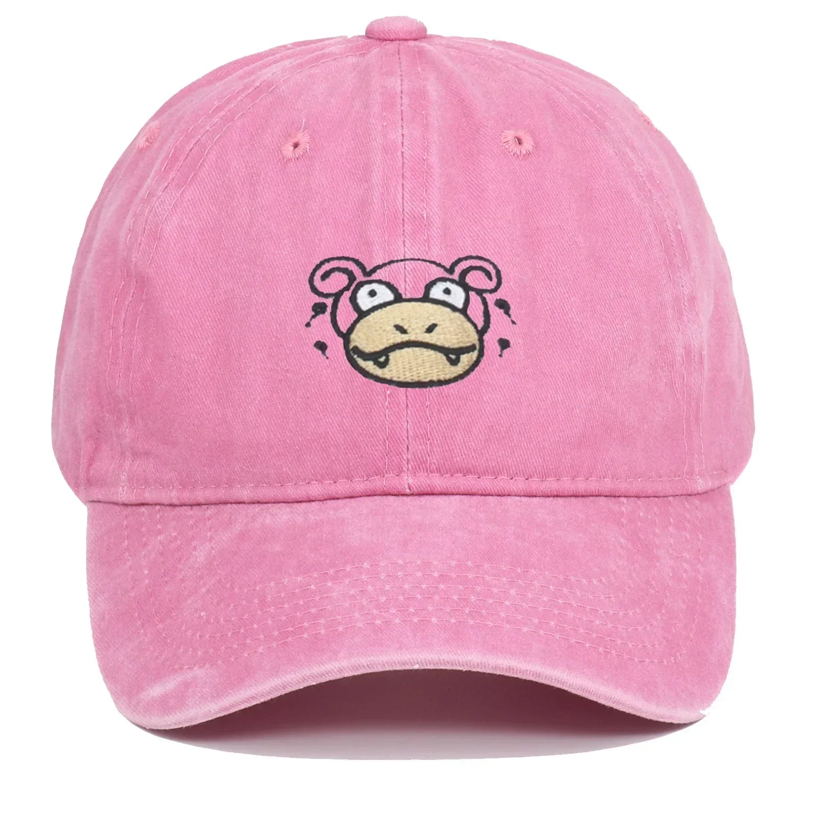 Casquette Pokémon rose brodée représentant Ramoloss, avec un design vintage en coton lavé. La broderie détaillée met en valeur l’expression iconique de Ramoloss. Casquette unisexe, ajustable, parfaite pour les fans de Pokémon et les amateurs de streetwear japonais. Idéale pour un look casual, estivale ou pour compléter une collection Pokémon.