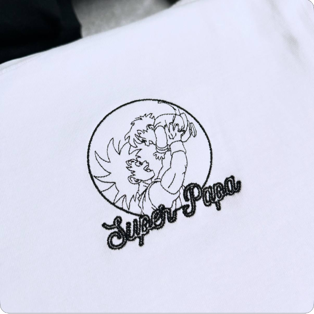 T-shirt brodé “Super Papa” – Goku & Gohan | Cadeau fête des pères