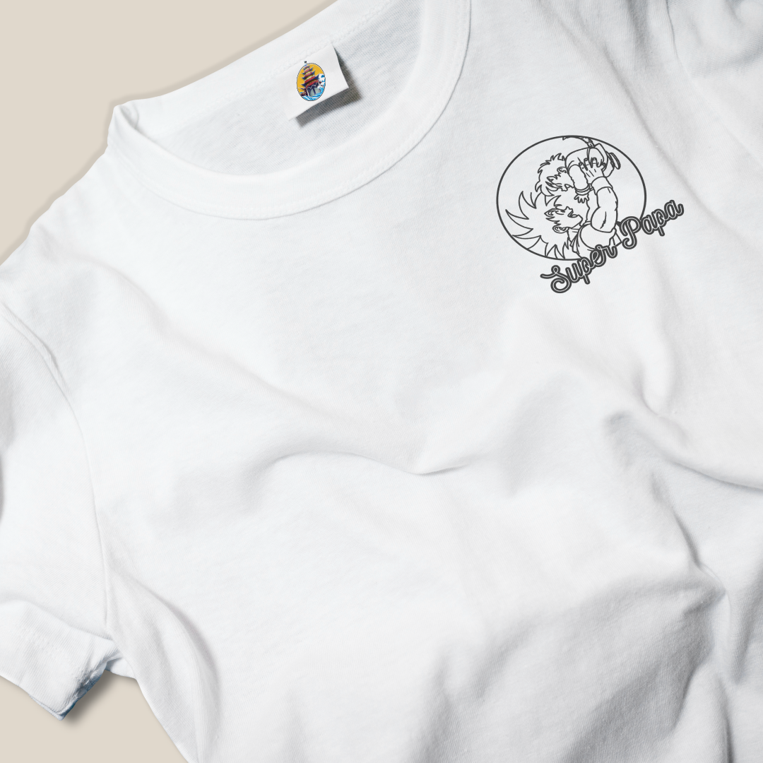 T-shirt brodé “Super Papa” – Goku & Gohan | Cadeau fête des pères